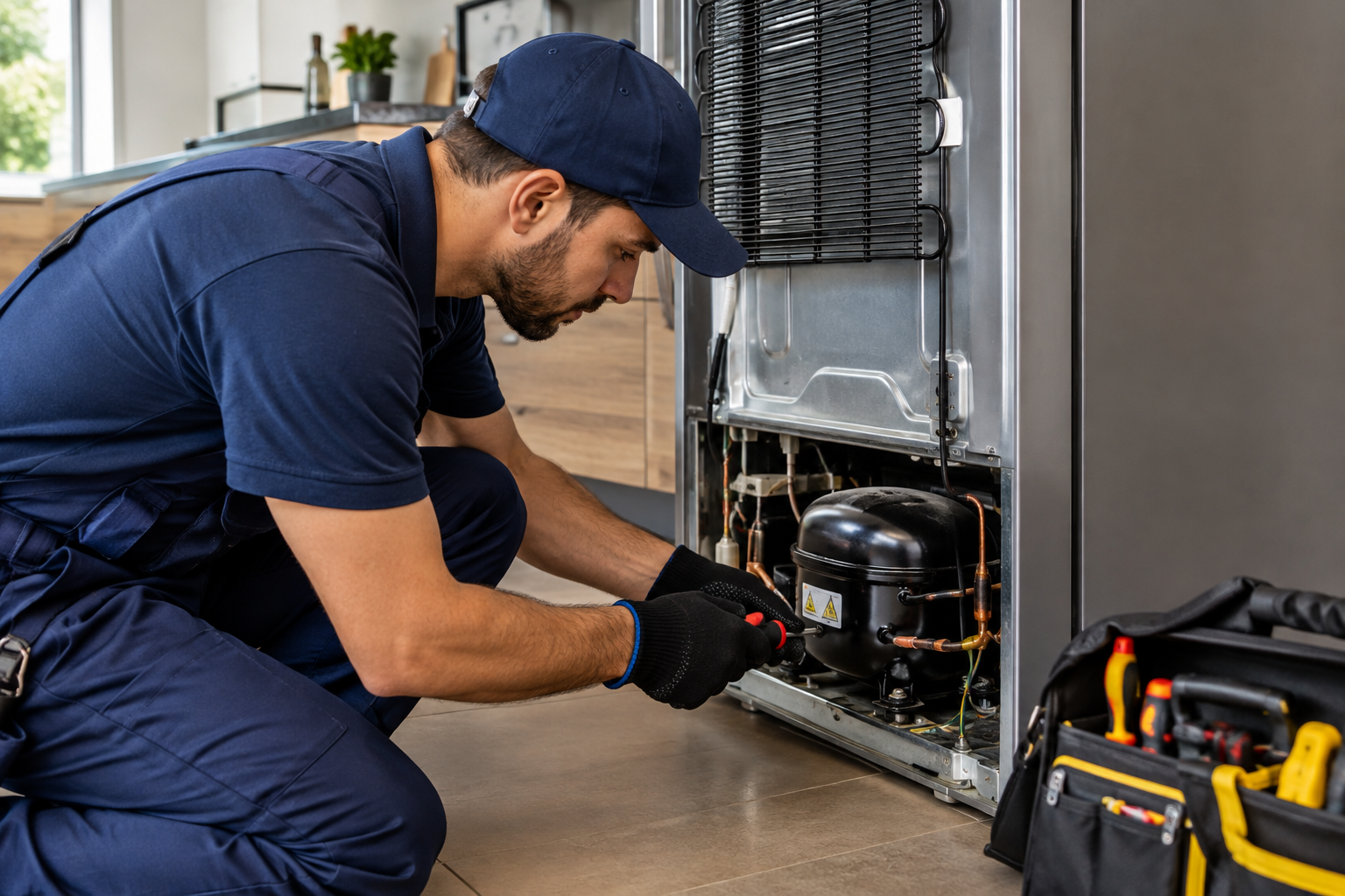 Técnico consertando uma máquina de lavar — foto ilustrativa